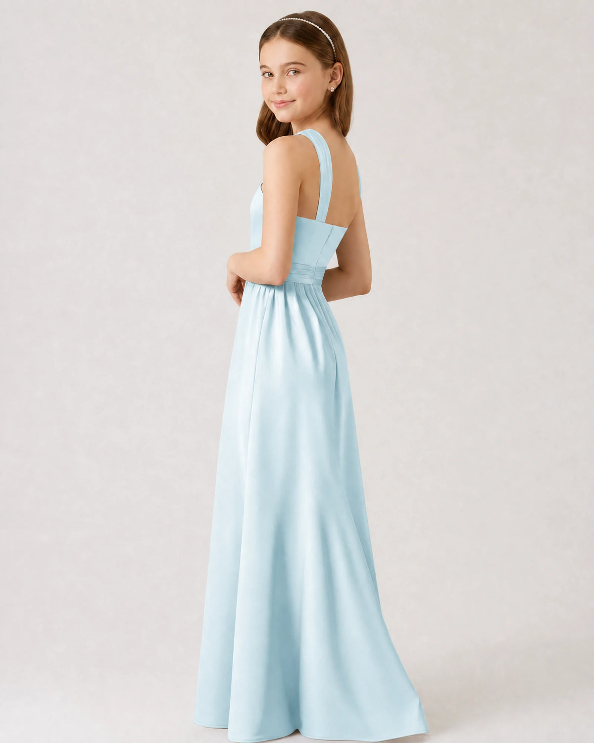 Baby Blue Satin A-line Junior Bridesmaid Dress Side View