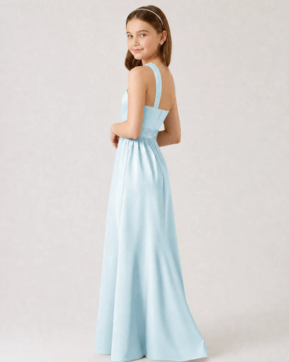 Baby Blue Satin A-line Junior Bridesmaid Dress Side View