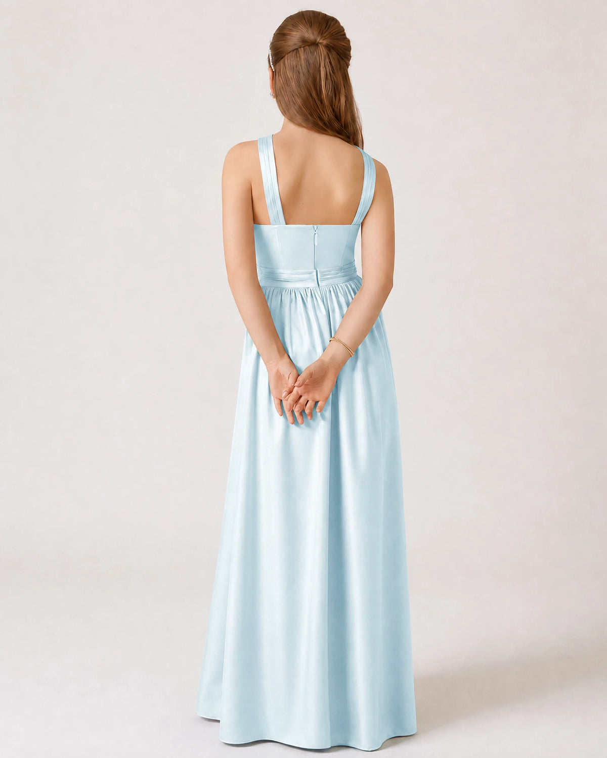 Baby Blue Satin A-line Junior Bridesmaid Dress Back View