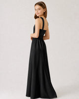 Black Satin A-line Junior Bridesmaid Dress Side View