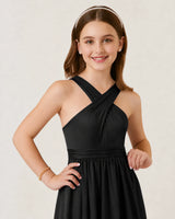 Black Chiffon A-line Junior Bridesmaid Dress Front View