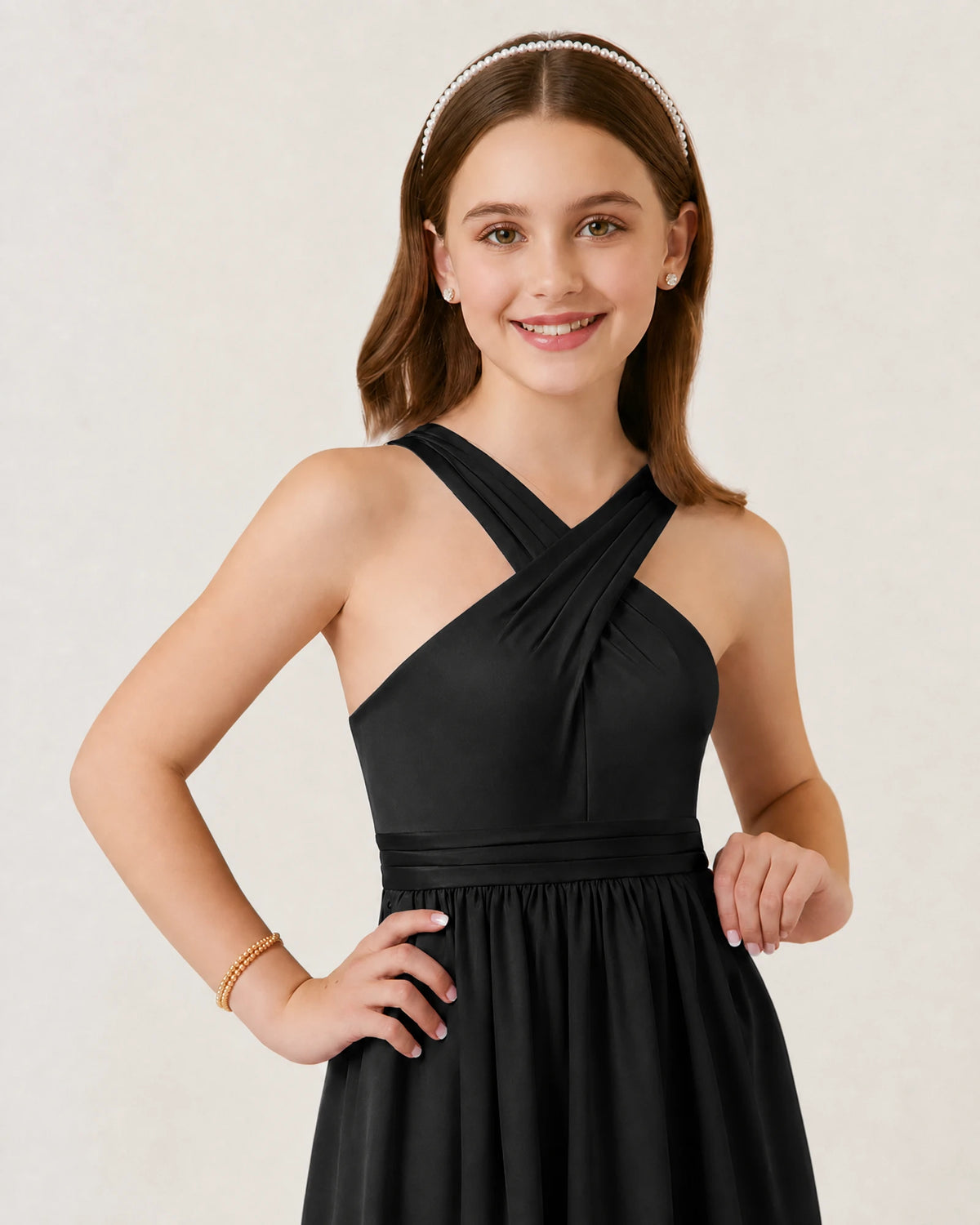 Black Chiffon A-line Junior Bridesmaid Dress Front View