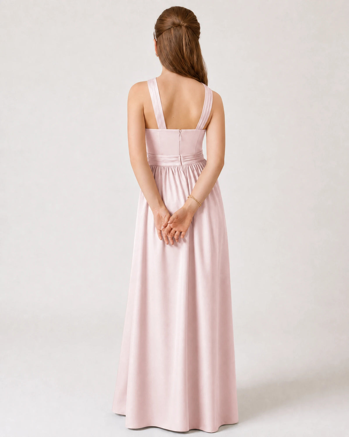 Blush Pink Satin A-line Junior Bridesmaid Dress Back View