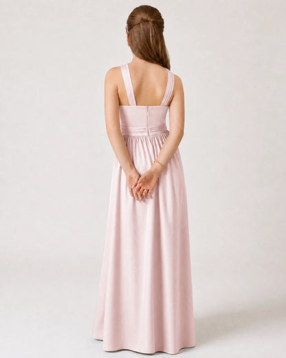 Blush Pink Satin A-line Junior Bridesmaid Dress Back View