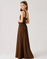 Brown Satin A-line Junior Bridesmaid Dress Side View