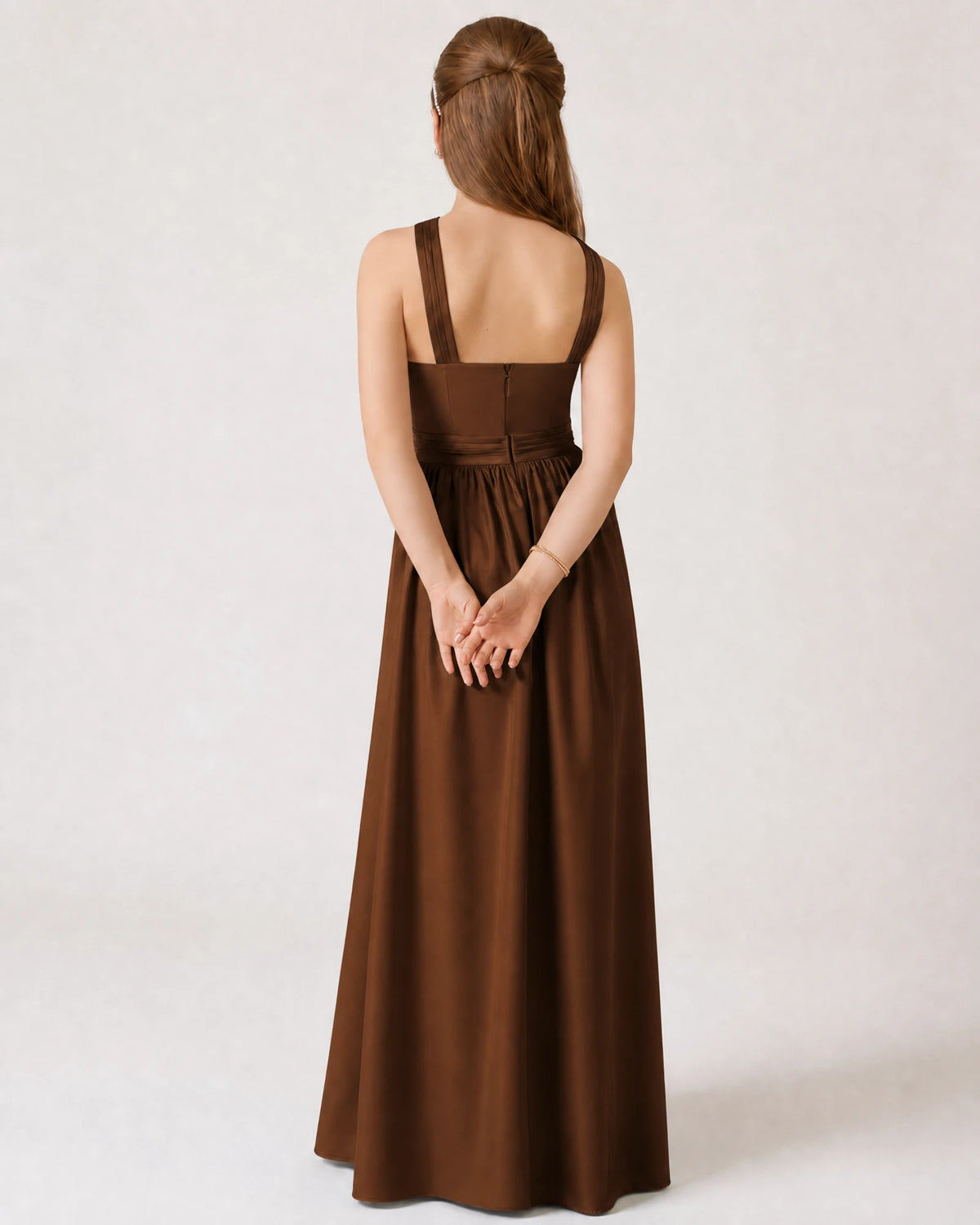 Brown Satin A-line Junior Bridesmaid Dress Back View