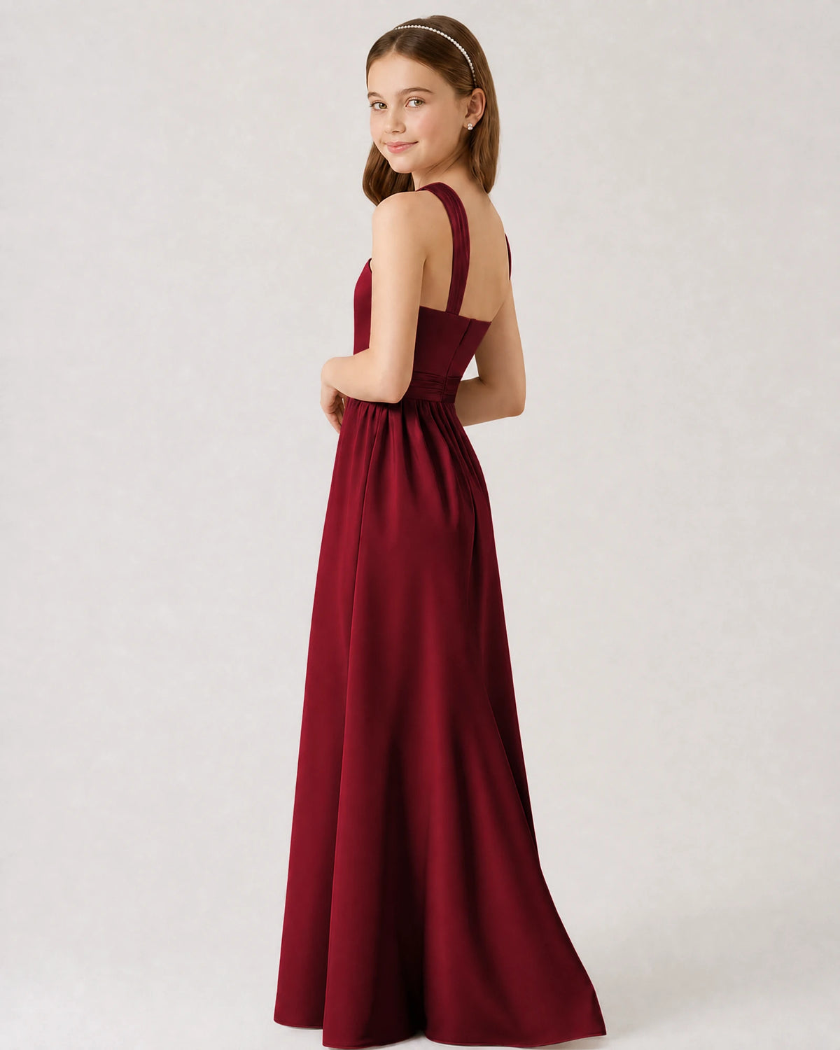 Burgundy Chiffon A-line Junior Bridesmaid Dress Side View