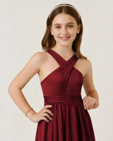 Burgundy Chiffon A-line Junior Bridesmaid Dress Front View