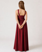 Burgundy Satin A-line Junior Bridesmaid Dress Back View