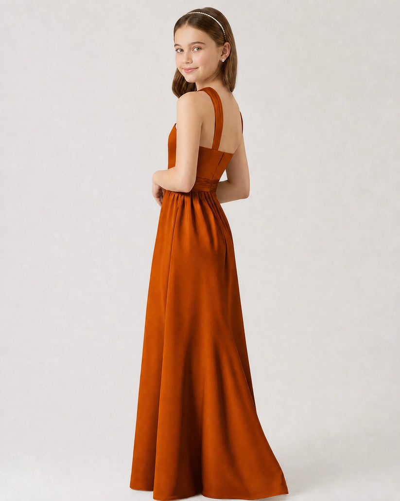 Burnt Orange Satin A-line Junior Bridesmaid Dress Side View