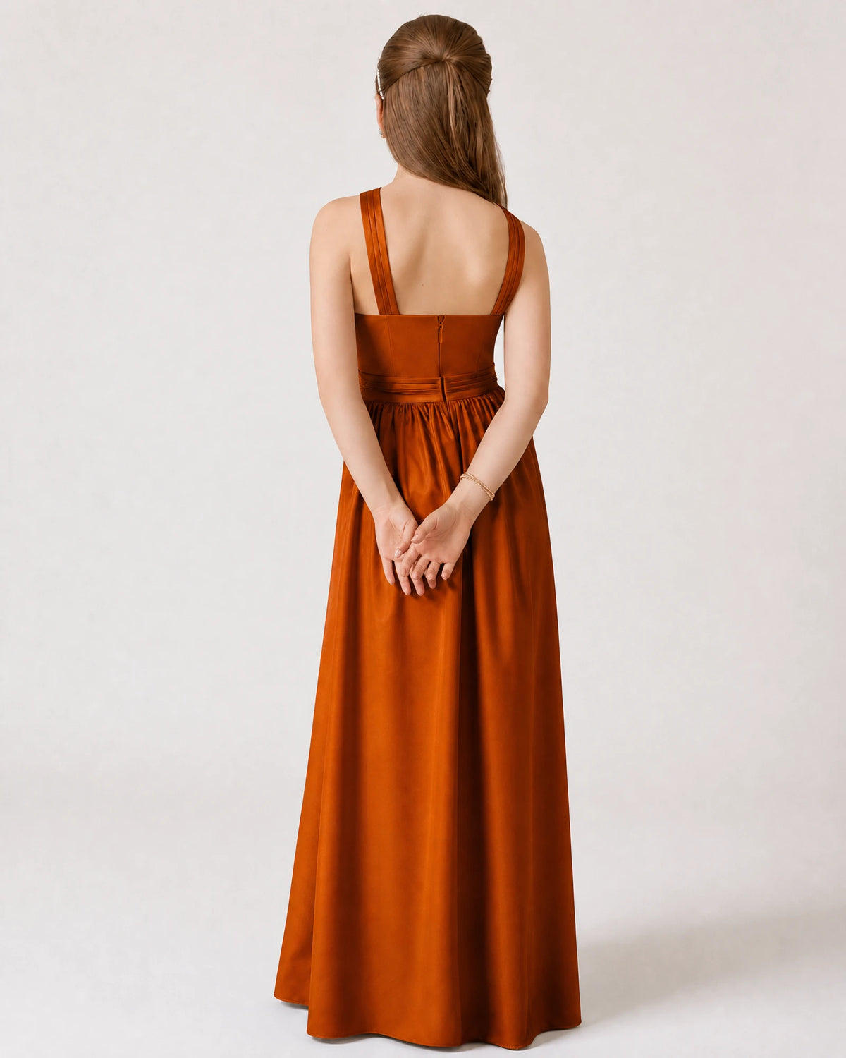 Burnt Orange Satin A-line Junior Bridesmaid Dress Back View