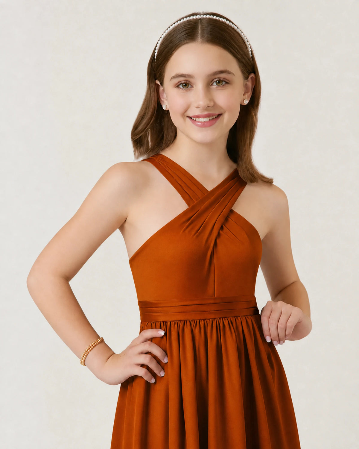 Burnt Orange Chiffon A-line Junior Bridesmaid Dress Front View