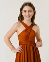 Burnt Orange Chiffon A-line Junior Bridesmaid Dress Front View