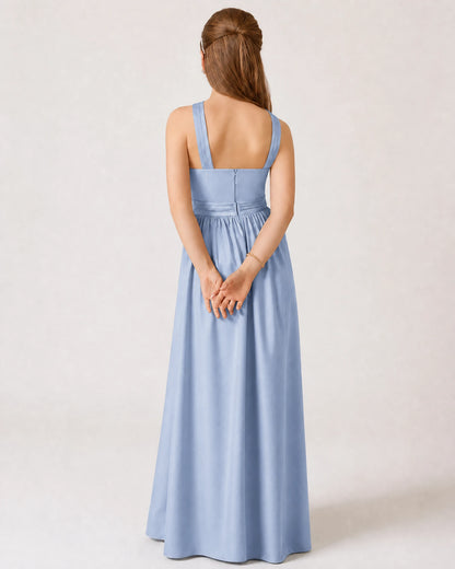 Dusty Blue Chiffon A-line Junior Bridesmaid Dress Back View