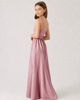 Dusty Rose Satin A-line Junior Bridesmaid Dress Side View