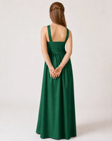 Emerald Green Satin A-line Junior Bridesmaid Dress Back View
