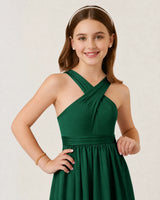 Emerald Green Chiffon A-line Junior Bridesmaid Dress Front View