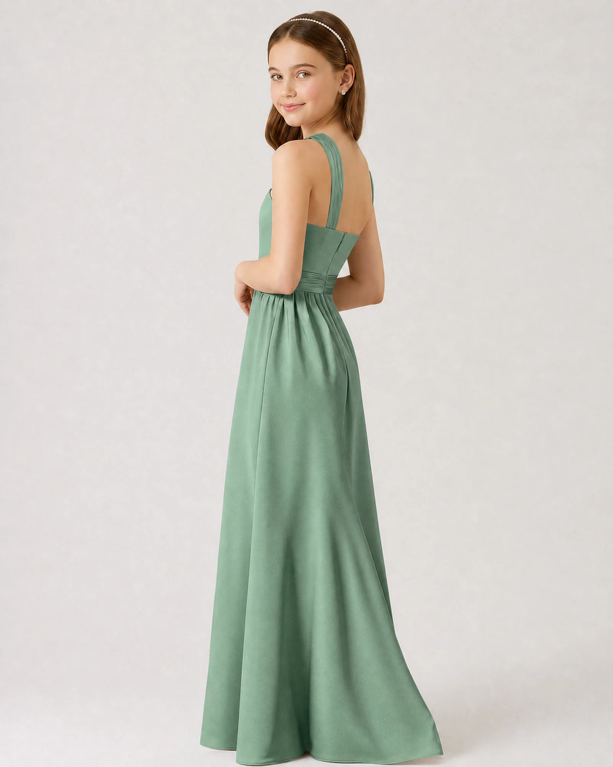 Eucalyptus Chiffon A-line Junior Bridesmaid Dress Side View