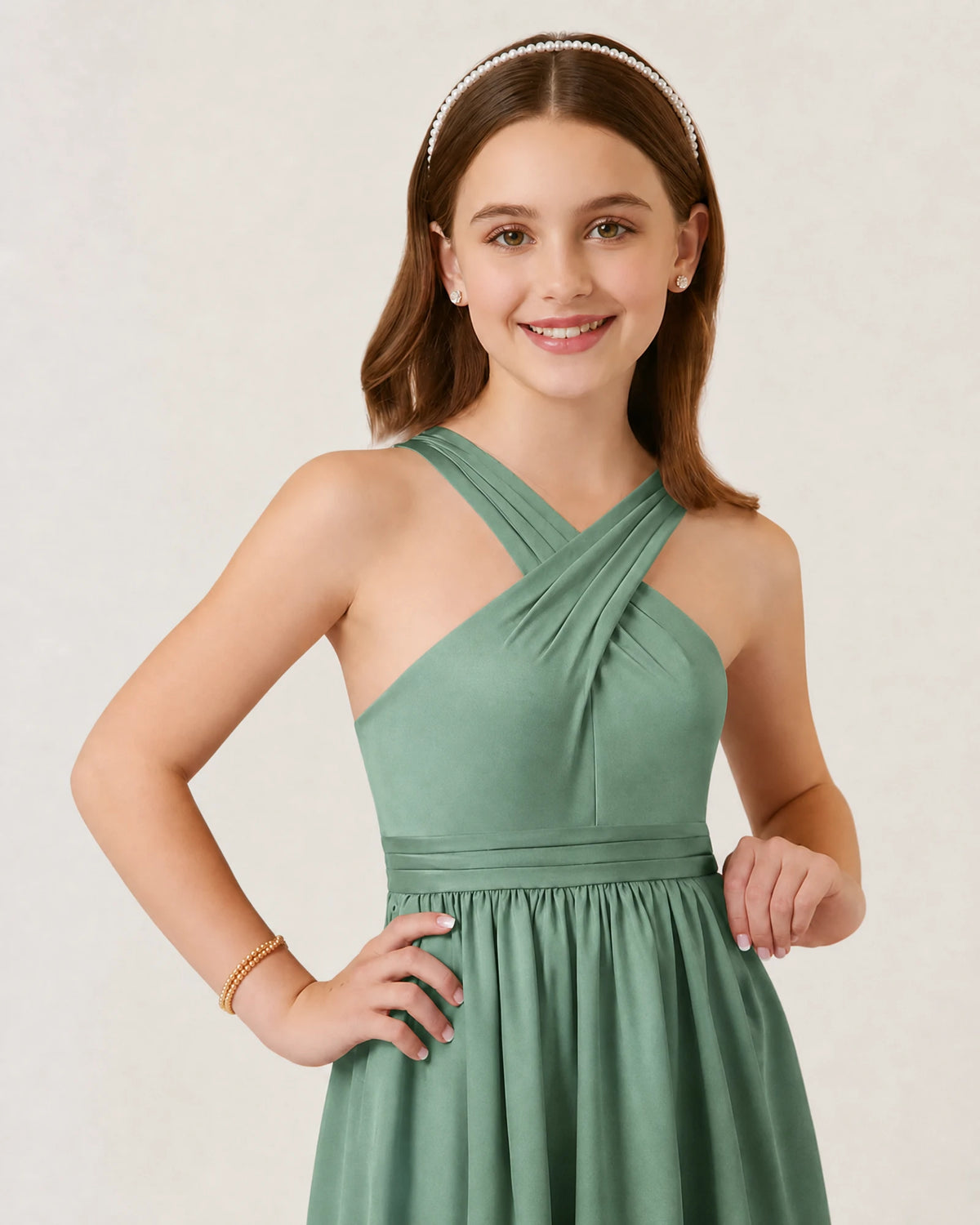 Eucalyptus Chiffon A-line Junior Bridesmaid Dress Front View