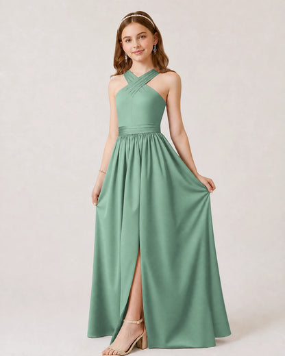 Eucalyptus Chiffon A-line Junior Bridesmaid Dress Front View