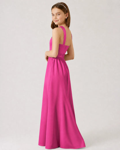 Hot Pink Satin A-line Junior Bridesmaid Dress Side View