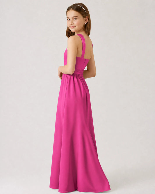 Hot Pink Satin A-line Junior Bridesmaid Dress Side View