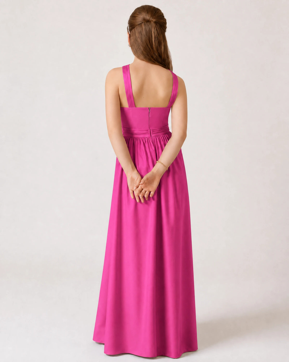 Hot Pink Satin A-line Junior Bridesmaid Dress Back View