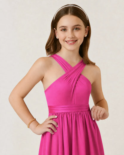 Hot Pink Chiffon A-line Junior Bridesmaid Dress Front View
