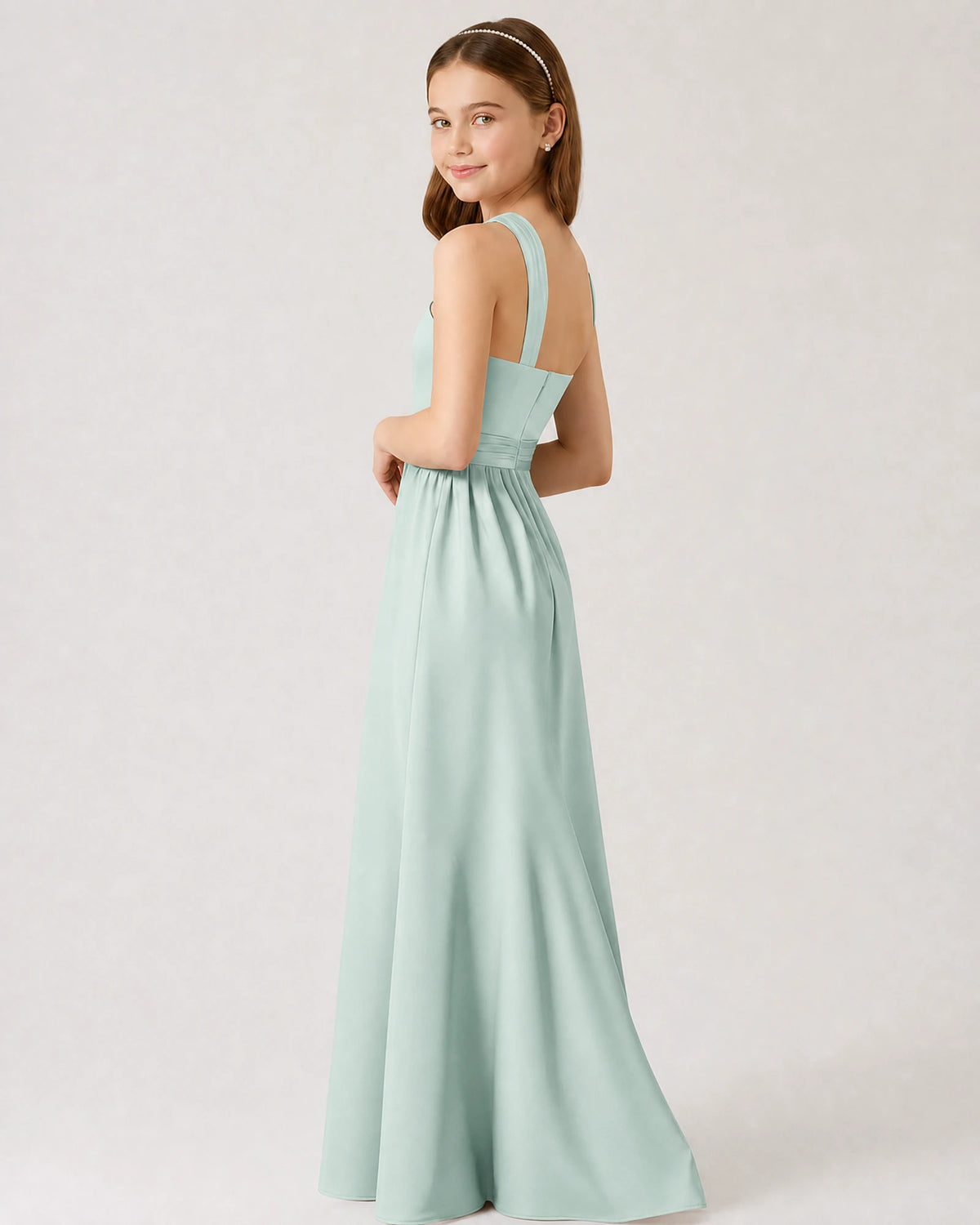 Mist Chiffon A-line Junior Bridesmaid Dress Side View