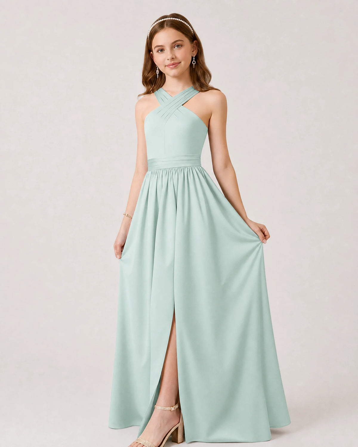 Mist Chiffon A-line Junior Bridesmaid Dress Front View