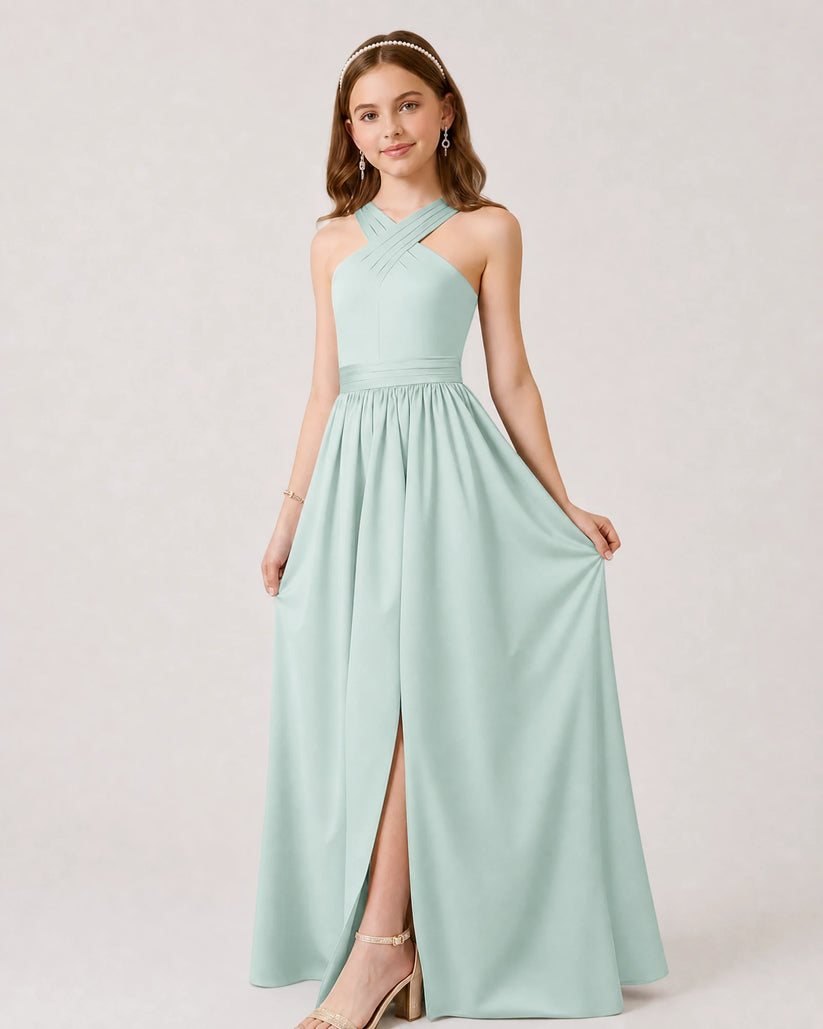 Mist Chiffon A-line Junior Bridesmaid Dress Front View