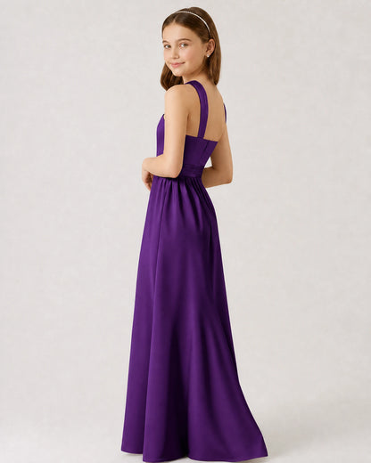 Purple Satin A-line Junior Bridesmaid Dress Side View