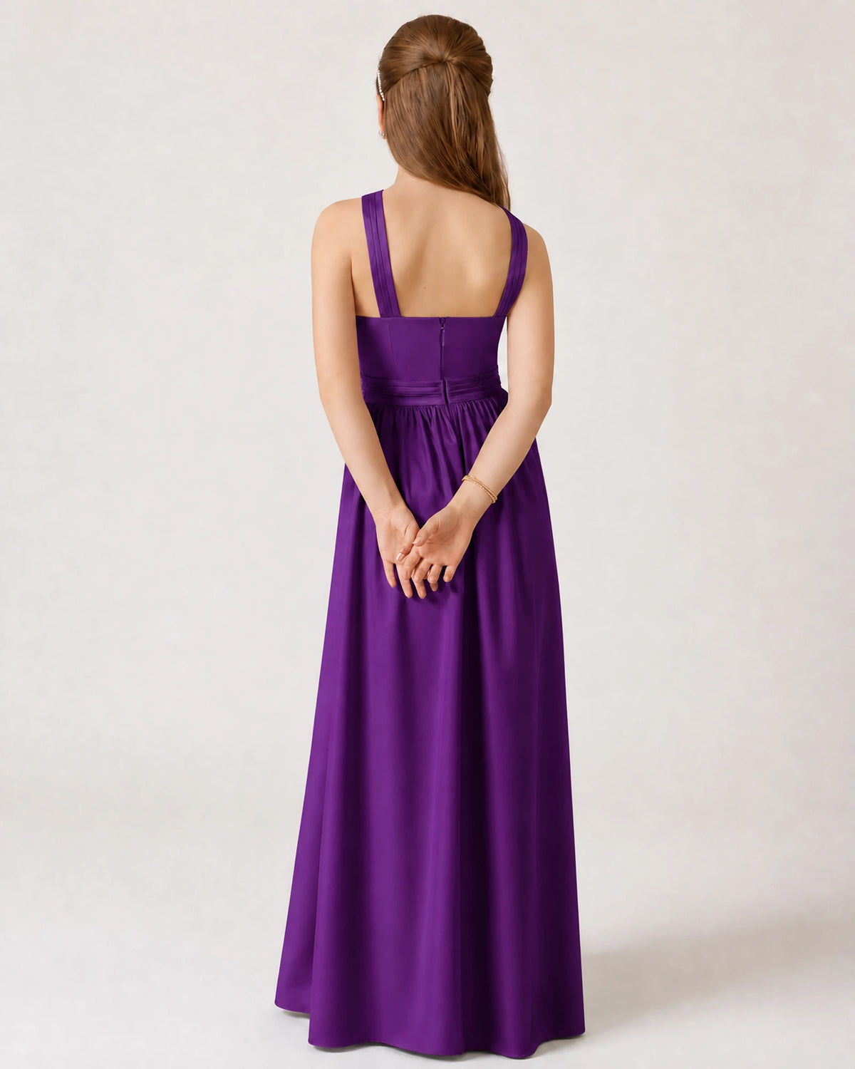 Purple Satin A-line Junior Bridesmaid Dress Back View
