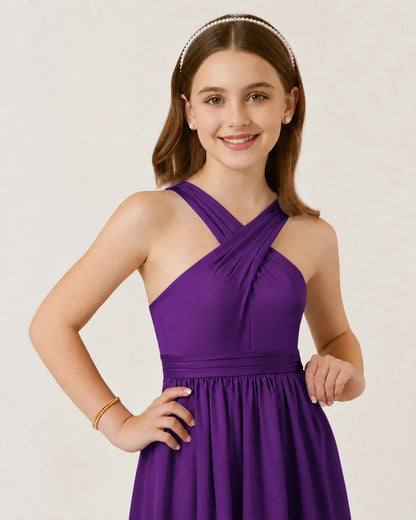 Purple Chiffon A-line Junior Bridesmaid Dress Front View