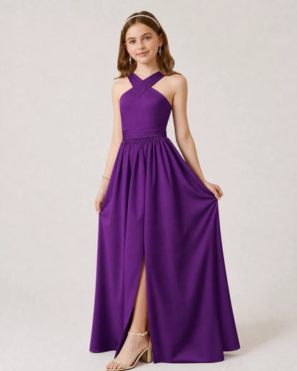 Purple Chiffon A-line Junior Bridesmaid Dress Front View