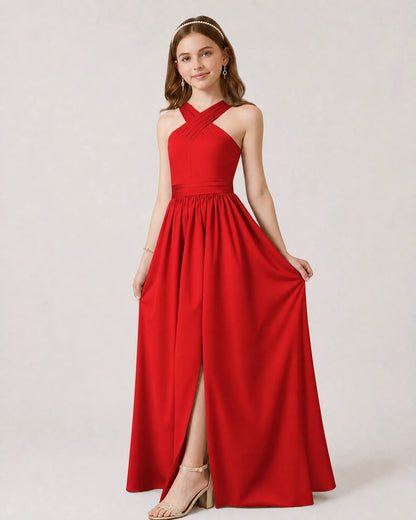 Red Chiffon A-line Junior Bridesmaid Dress Front View