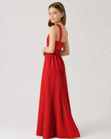 Red Satin A-line Junior Bridesmaid Dress Side View
