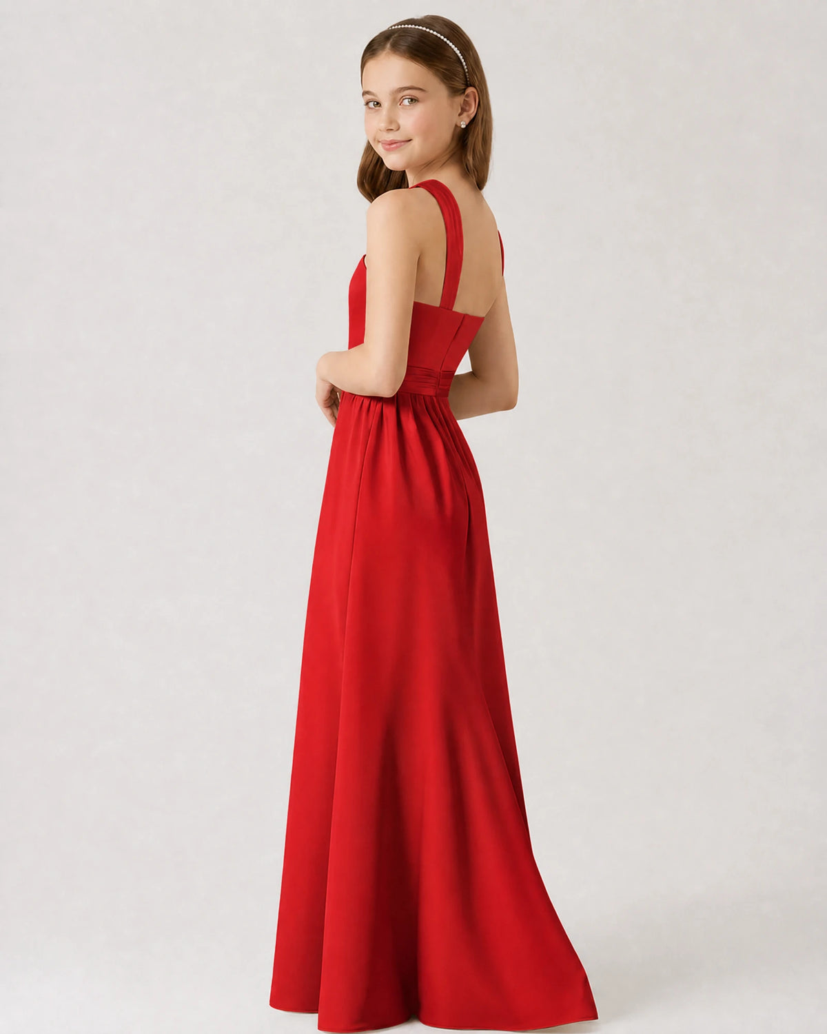 Red Satin A-line Junior Bridesmaid Dress Side View