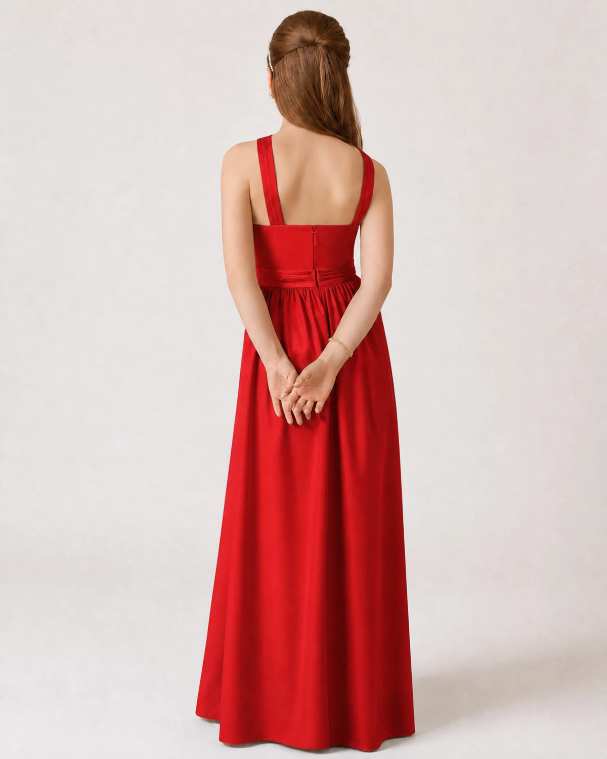 Red Satin A-line Junior Bridesmaid Dress Back View