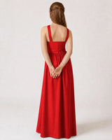 Red Satin A-line Junior Bridesmaid Dress Back View