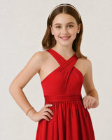 Red Chiffon A-line Junior Bridesmaid Dress Front View