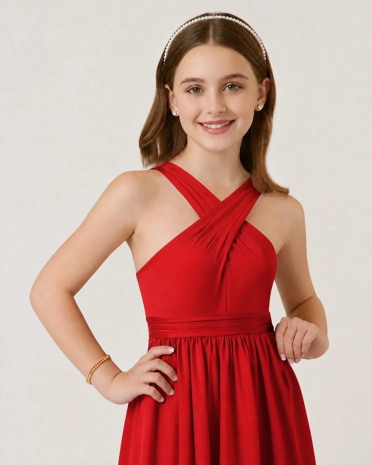 Red Chiffon A-line Junior Bridesmaid Dress Front View