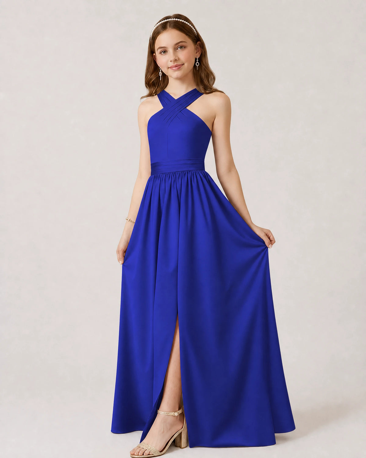 Royal Blue Chiffon A-line Junior Bridesmaid Dress Front View