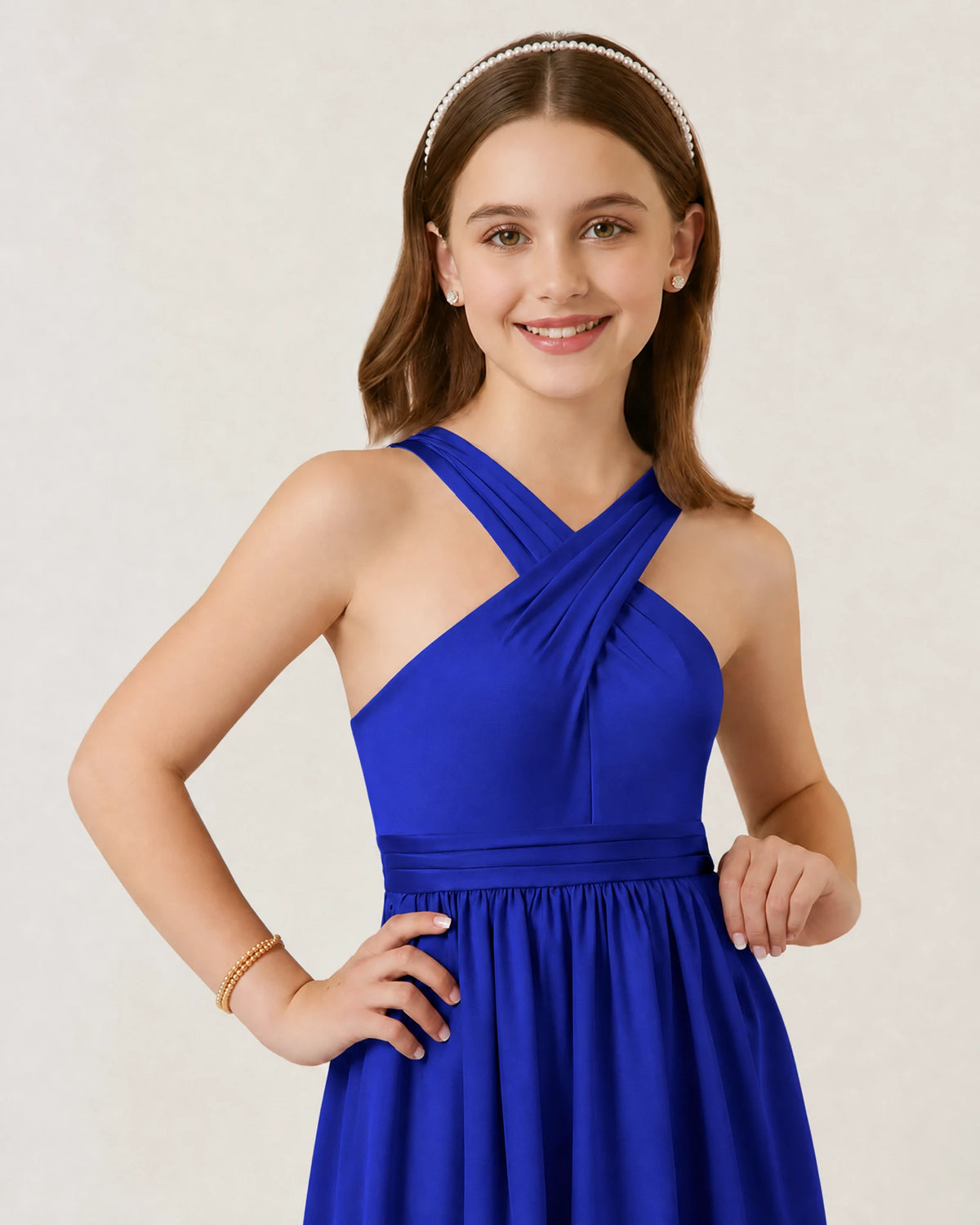 Royal Blue Chiffon A-line Junior Bridesmaid Dress Front View