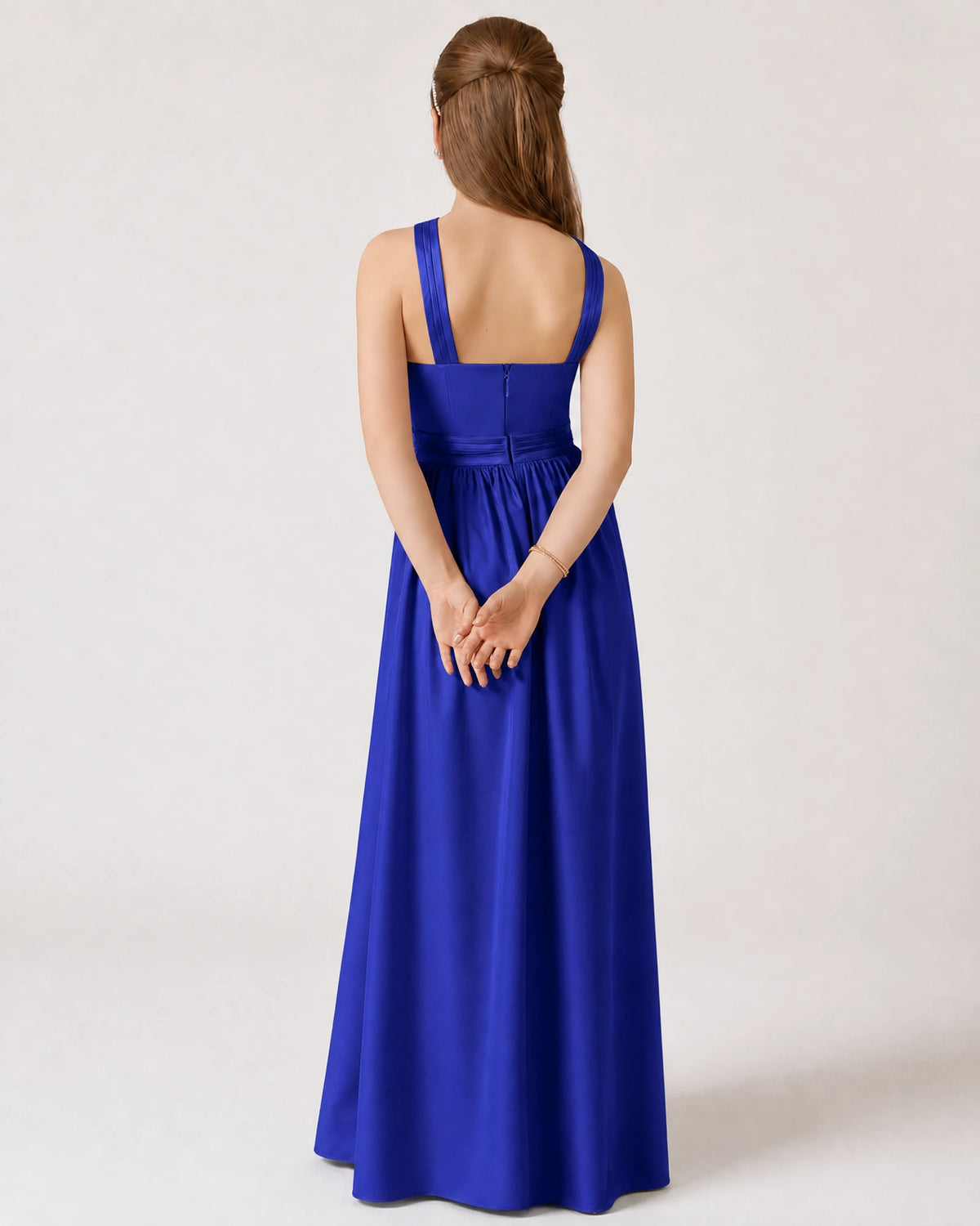 Royal Blue Satin A-line Junior Bridesmaid Dress Back View