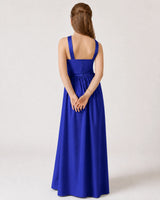 Royal Blue Satin A-line Junior Bridesmaid Dress Back View