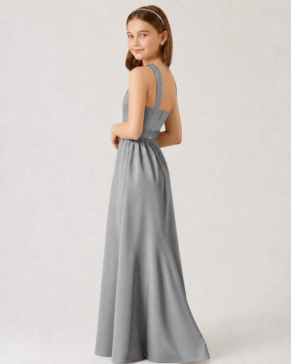 Silver Satin A-line Junior Bridesmaid Dress Side View