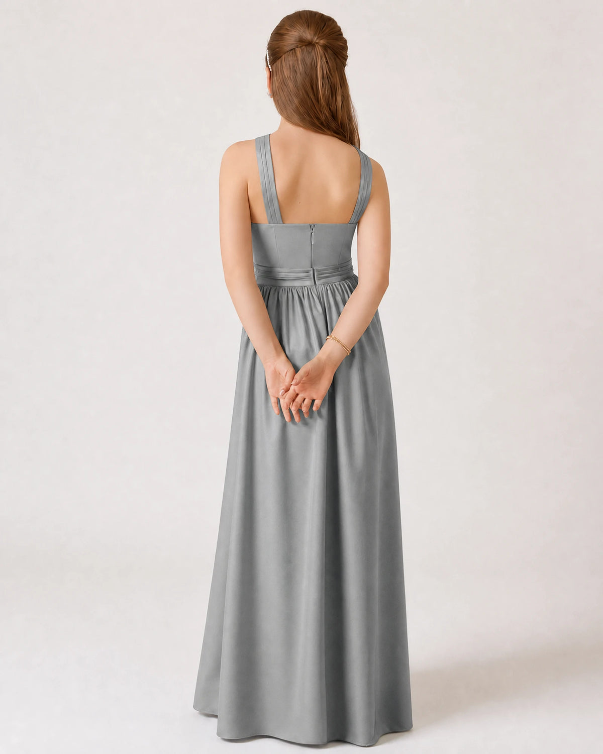Silver Chiffon A-line Junior Bridesmaid Dress Back View
