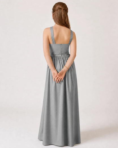 Silver Chiffon A-line Junior Bridesmaid Dress Back View