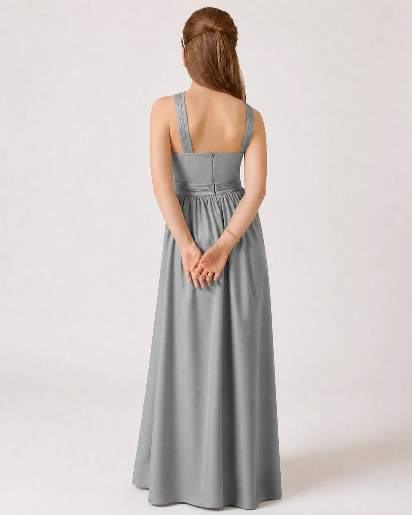 Silver Chiffon A-line Junior Bridesmaid Dress Back View